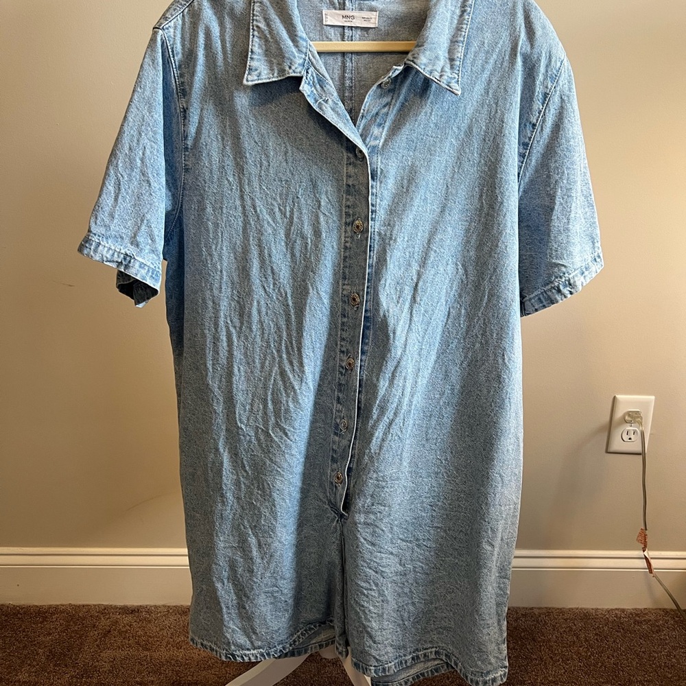 Mango Light Blue Denim Button Down Romper
